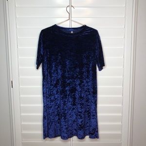 Crushed velvet navy blue dress